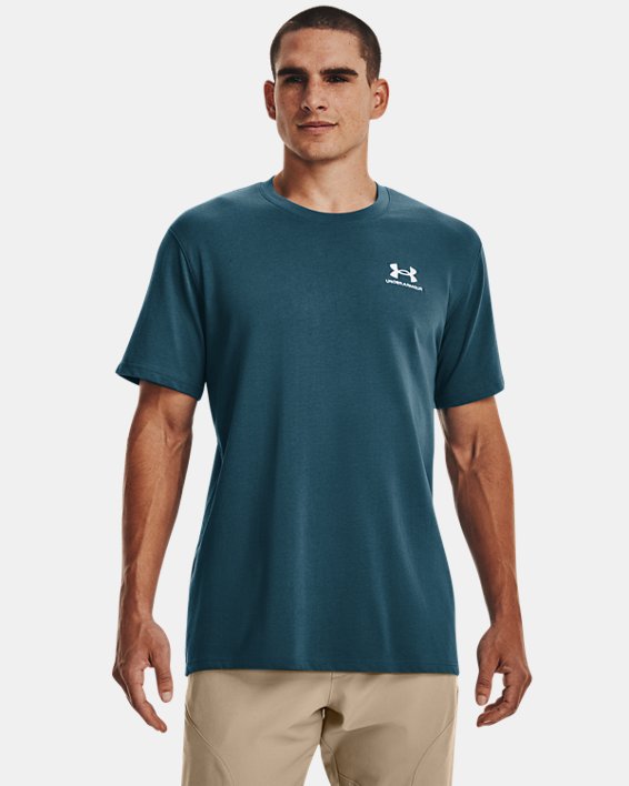 Men's UA Logo Embroidered Heavyweight Short Sleeve, Blue, pdpMainDesktop image number 0